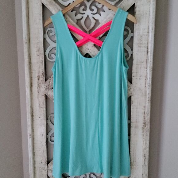 Lollipop Star Women's Sleeveless Tunic Top or Swimsuit Coverup in Aqua Hot Pink - Picture 9 of 12